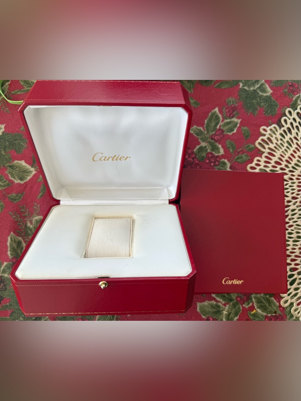 Cartier Red and White Jewelry Box with Gold Logo